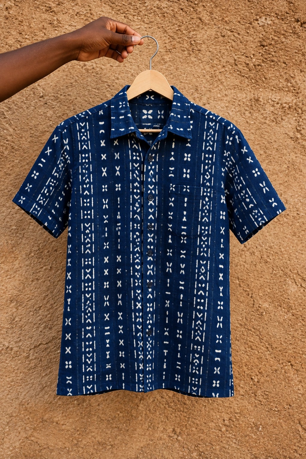 Présentation brute de la chemise Bogolan