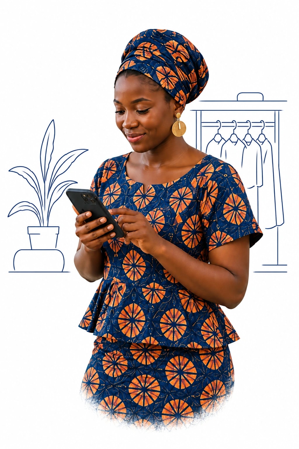 La vendeuse prépare un statut depuis son téléphone